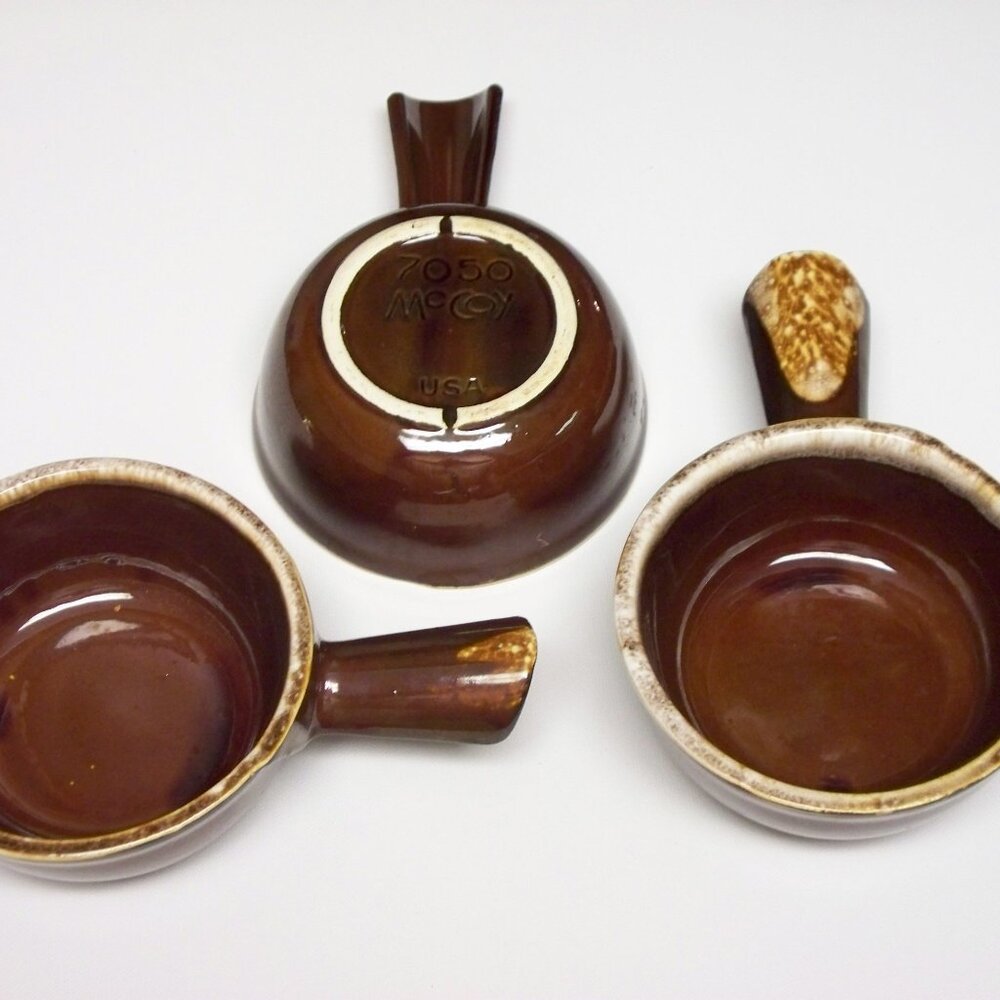 Set of 3 VIntage McCoy Drip Dripware Crocks Pots Soup Bowls w/Handles Antique